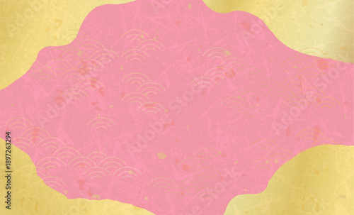 ピンクと金の和紙イラスト背景