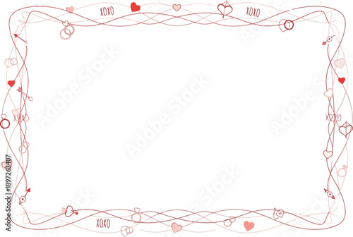 Elegant Pink Floral Border with XOXO and Hearts for Romance