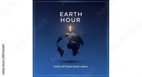 Earth hour campaign poster with candle on globe switch off stand up for nature