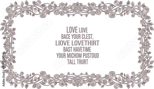 Vintage ornate frame with rose vines and poetic text