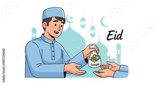 Man giving sadaqah on eid celebration