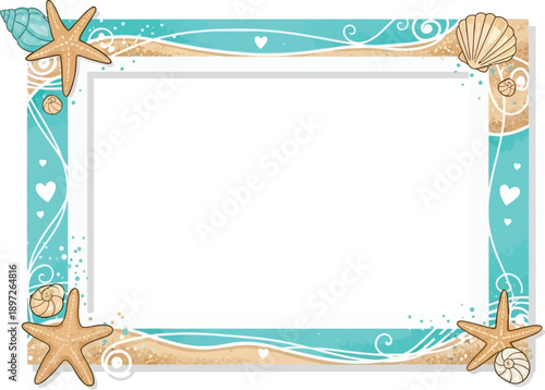 Beach and ocean themed frame with starfish and shells