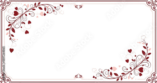 Decorative Frame with Red Floral Swirls and Hearts
