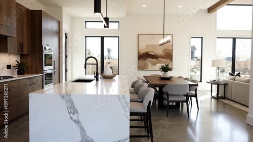 Modern Luxury Open Concept Kitchen and Dining Area with Sleek Design and Natural Light