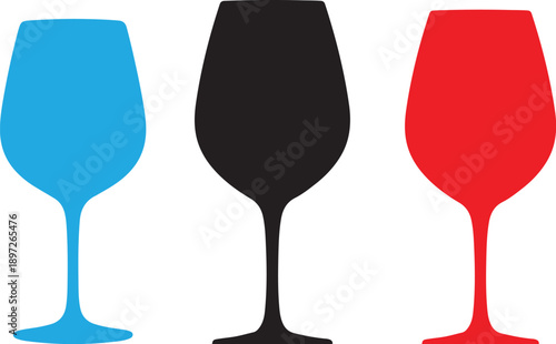 Colorful Wine Glass Vector Set, Wine Glass Silhouette Vector Icon Set.