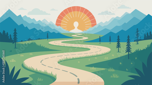 Winding Path Leading to Silhouette Person.