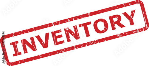 Red rectangular rubber stamp clearly displaying the word INVENTORY for tracking goods and items