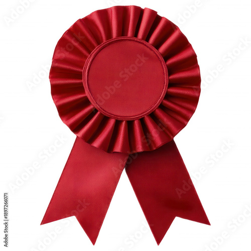 A vibrant red rosette, a symbol of achievement and recognition.