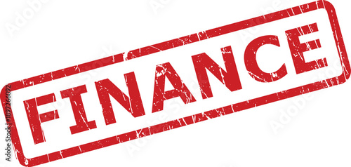 Red rectangular rubber stamp presenting the word FINANCE in capital letters on a clean white background