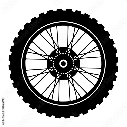 Old style motorbike silhouette vector, detailed suspension springs and engine parts, spoke wheels, monochrome illustration