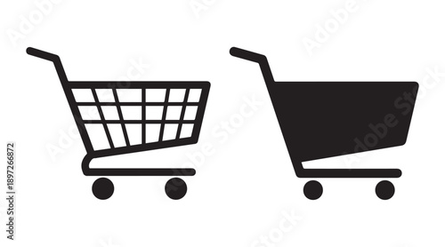Two distinct black shopping cart icons, representing online retail and e-commerce Vector