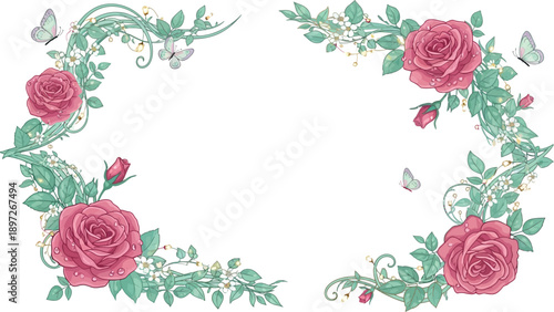 Elegant Rose and Butterfly Corner Flourishes for Invitations