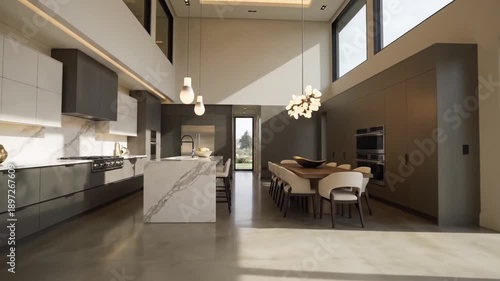 Modern Luxury Residence Interior Design With Open Plan Kitchen And Dining Area
