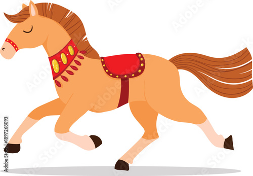 Playful Cartoon Horse with Decorative Saddle Running