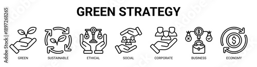 Green Strategy web banner icon vector illustration concept with icon of green, sustainable, ethical, social, corporate, business, and economy.