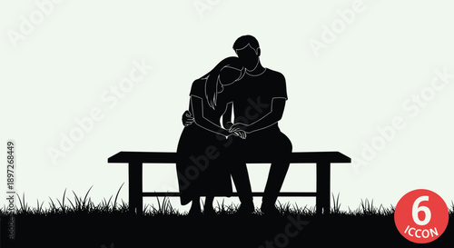 Couple sitting on a bench in a serene outdoor setting embracing and relaxing together in a peaceful atmosphere