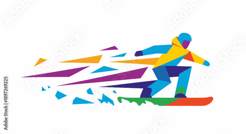 Abstract Geometric Snowboarding Illustration with Dynamic Speed Lines