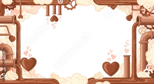 Chocolate Factory Steampunk Hearts Frame with Pipes