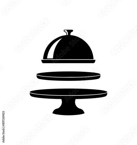 Elegant Black Silhouette Restaurant Server Set Icon