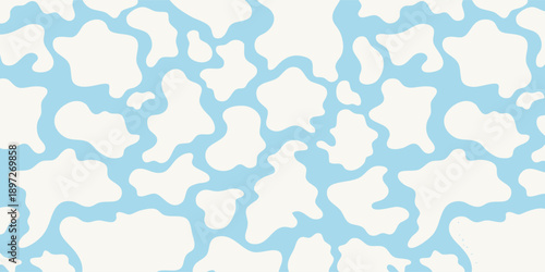Abstract Cow Pattern Blue and White Organic Shapes.