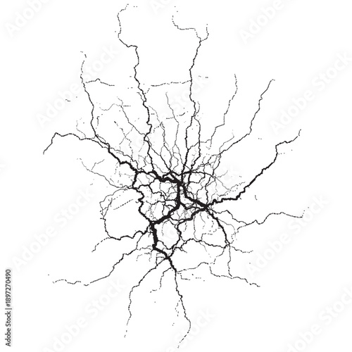 Abstract Network of Thin Black Lines Resembling Cracks.