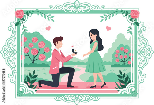 Marriage Proposal Scene in Lush Garden Frame
