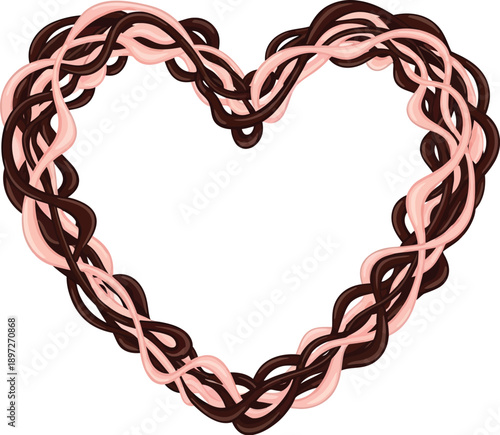 Chocolate and pink frosting heart frame, sweet confectionery design