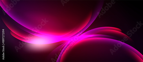 Abstract floral design. Pink, red hues blend, creating luminous curves against dark background. Soft glow emanates from center.