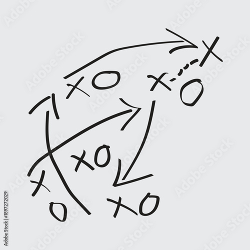 Hand drawn football play diagrams with formations and routes Print