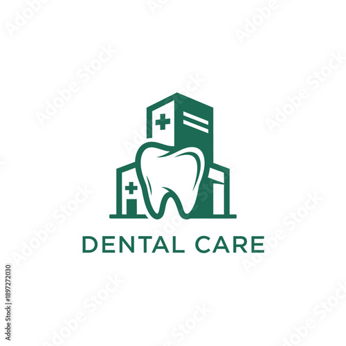Dental Care Clinic Logo Featuring Tooth and Hospital