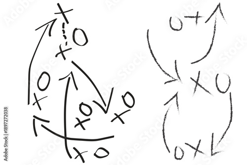 Handwritten football play diagrams with . Transparent PNG available
Hand draw strategy game, American football tactics, sketched grunge black marker, isolated on white background