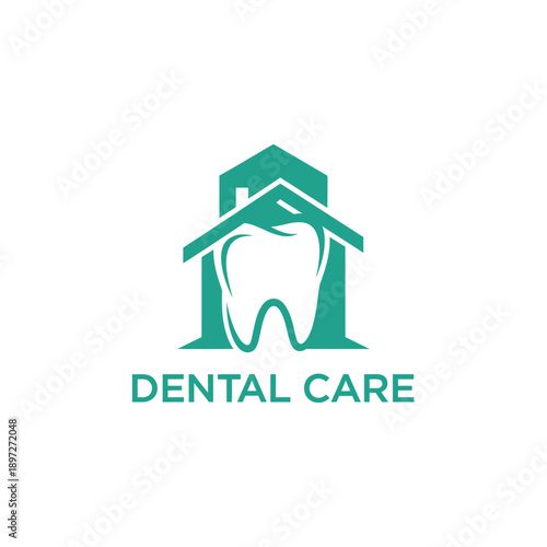 Dental Care Logo Featuring Tooth and Building Illustration