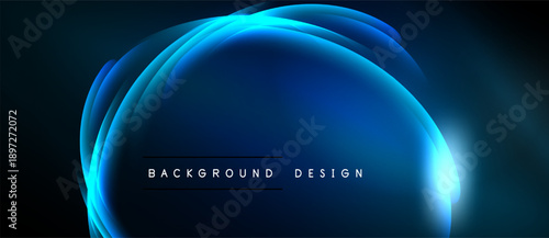 Abstract blue layers create glowing circular form. Dark background emphasizes bright central design element. Modern, minimalist aesthetic.