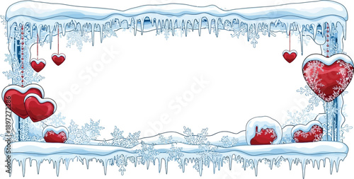 Wallpaper Mural Winter Icy Hearts Frame with Snowflakes Torontodigital.ca