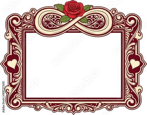 Luxurious Red and Gold Ornamental Frame with Rose