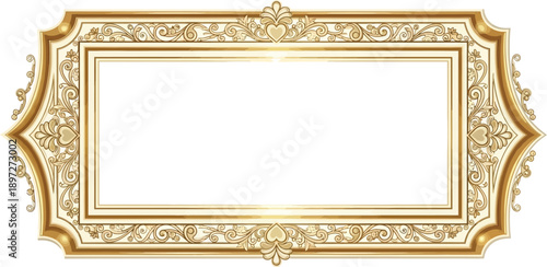 Ornate Golden Vintage Rectangle Frame with Swirls and Hearts