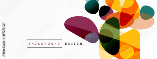 Abstract colorful shapes overlap, creating dynamic background design. Soft hues blend, offering modern aesthetic. Minimal text present.