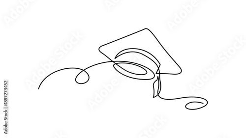 Graduation cap with flowing tassel in continuous line