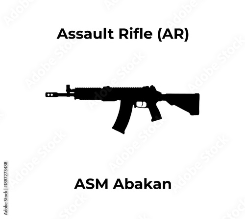 A minimalist black silhouette vector icon of an ASM Abakan assault rifle isolated on a white background.