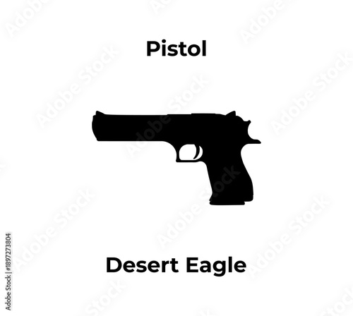 A black silhouette vector illustration of a Desert Eagle handgun, centered on a white background with the labels Pistol above and Desert Eagle below.