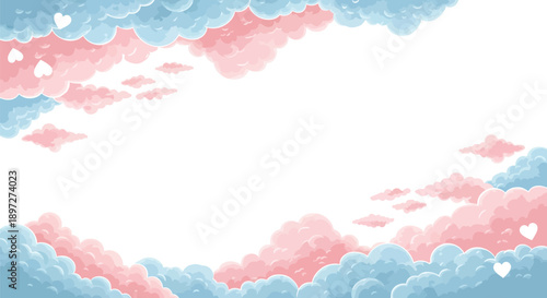Dreamy pastel clouds frame with tiny hearts for baby showers or gender reveal