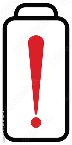 A battery with a red exclamation mark indicating a critical low charge or error state Keywords