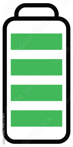 A single battery showing a full charge with five green bars indicating maximum power Keywords