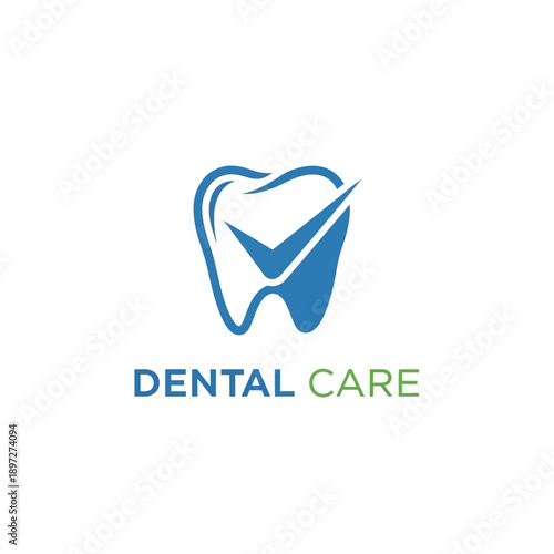 Dental care logo design concept with tooth and checkmark illustration