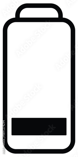 Battery charge indicator showing a critical low power level with one black bar on white