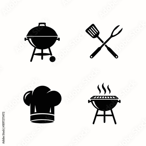 Barbecue and Grilling Icons Set with Chef Hat and Cooking Tools