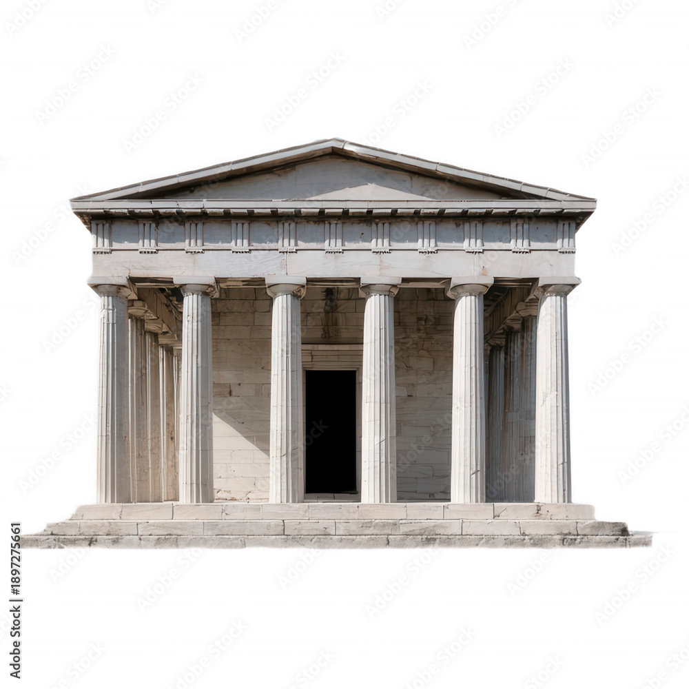 Naklejka premium Ancient temple facade with classical columns and stonework.
