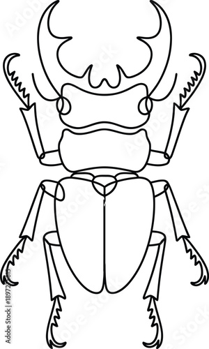 Black and white line drawing of a large beetle insect with mandibles