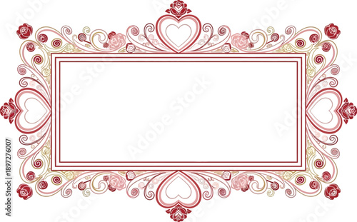 Elegant floral frame with hearts and roses