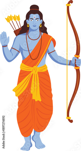 Lord Ram Holding Bow In Standing Blessing Pose Illustration for Ram Navami and Dussehra Celebration design